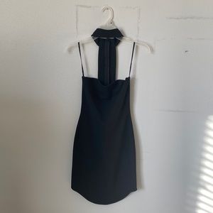 Missguided black strapless dress with neck piece